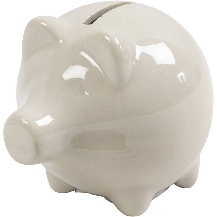 Maialino salvadanaio, H: 8 cm, L: 8,5 cm, avorio, 10 pz/ 1 conf.