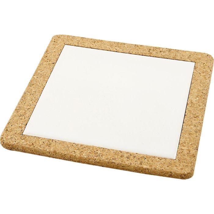 Sottopentola con cornice in sughero, misura 19x19x1,1 cm, bianco, 10 pz/ 1 conf.