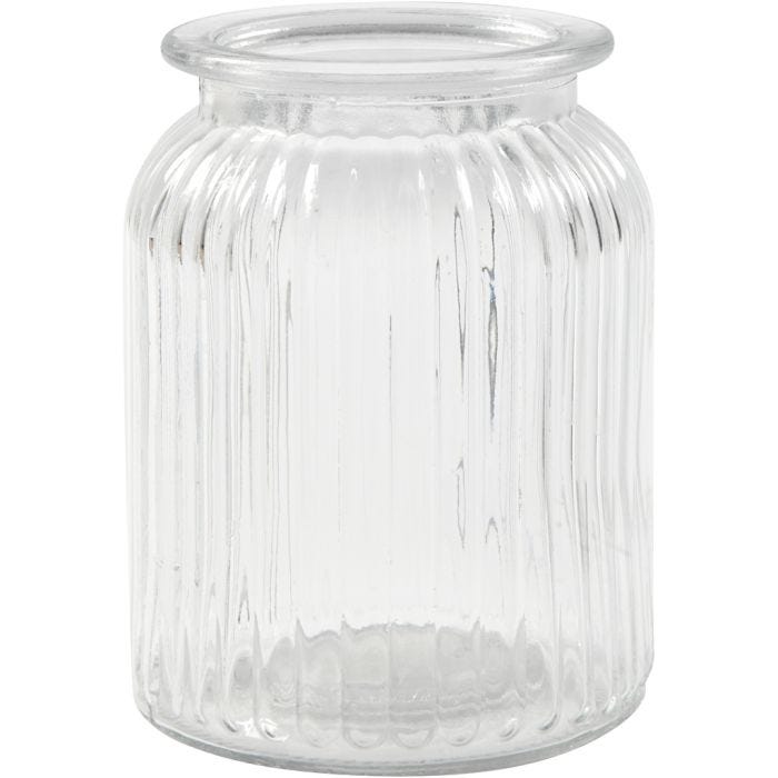 Barattolo in vetro, H: 14,5 cm, diam 11 cm, misura buco 7 cm, 6 pz/ 1 conf.