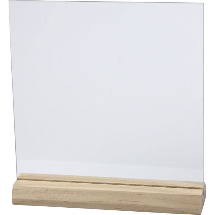 Piatto di vetro con supporto in legno, misura 15,5x15,5 cm, spess. 28 mm, 10 set/ 1 conf.