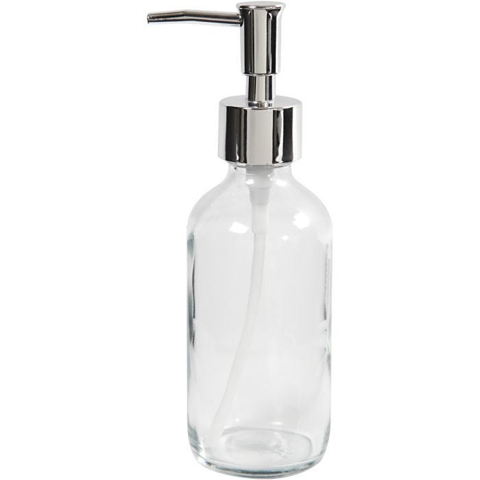 Distributore di sapone liquido, H: 19,3 cm, diam 6,3 cm, 230 ml, trasparente, 1 pz