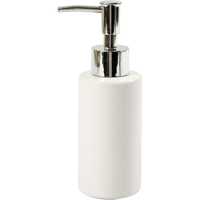 Distributore sapone liquido, H: 16,5 cm, diam 5,5 cm, 150 ml, bianco, 1 pz