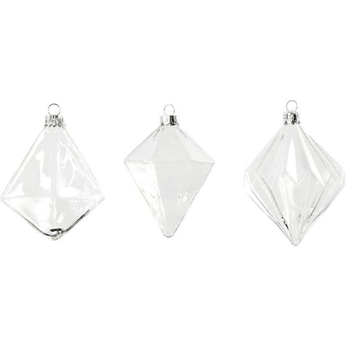 Ornamenti Vetro, H: 9,6+9,8+10,5 cm, diam 7+7,9+8 cm, transparent, 3 pz/ 1 conf.