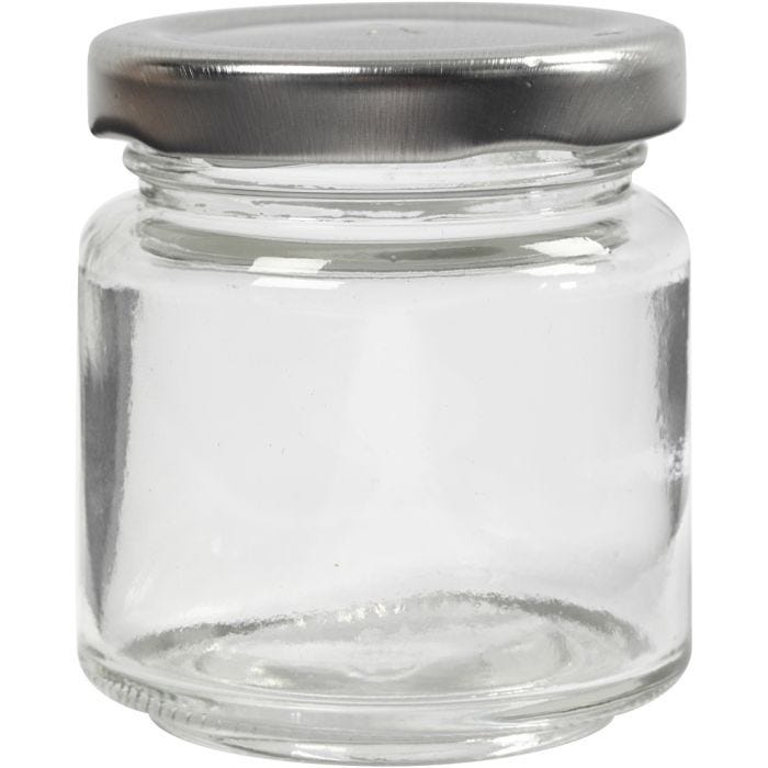 Barattolo in vetro, H: 6,5 cm, diam 5,7 cm, 100 ml, transparent, 12 pz/ 1 conf.