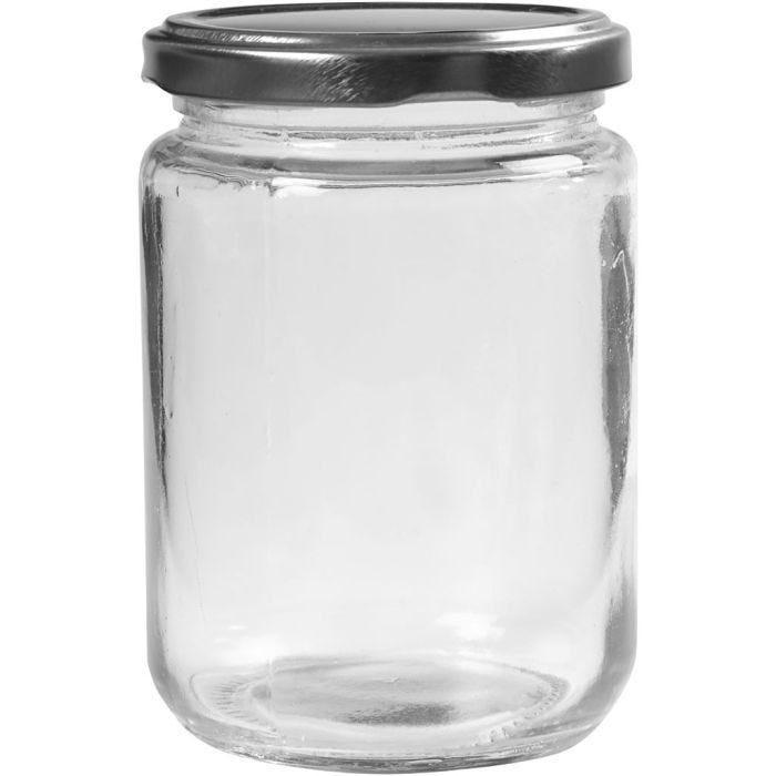 Barattolo in vetro, H: 11 cm, diam 7,5 cm, 370 ml, transparent, 6 pz/ 1 conf.