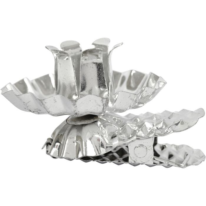 Clip per candela, diam 40 mm, placcato argento, 8 pz/ 1 conf.