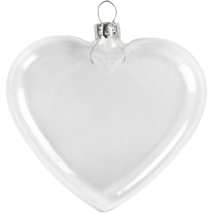 Cuore di vetro piatto, H: 9 cm, L: 7.8 cm, spess. 2,1 cm, 6 pz/ 1 conf.