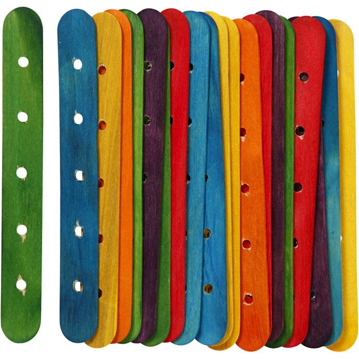 Bastoncini con buchi, L: 15 cm, L: 1,8 cm, misura buco 4 mm, colori asst., 20 asst./ 1 conf.