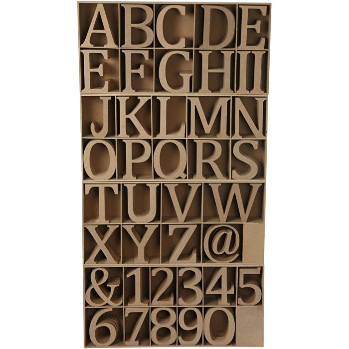 Lettere, numeri e simboli in legno, H: 13 cm, spess. 2 cm, 160 pz/ 1 conf.
