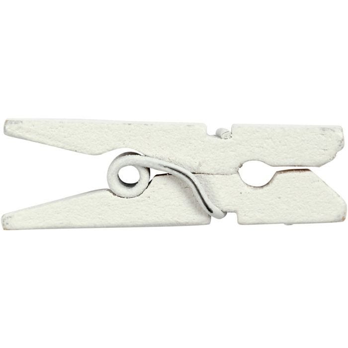 Mini molletta, L: 25 mm, L: 3 mm, bianco, 36 pz/ 1 conf.