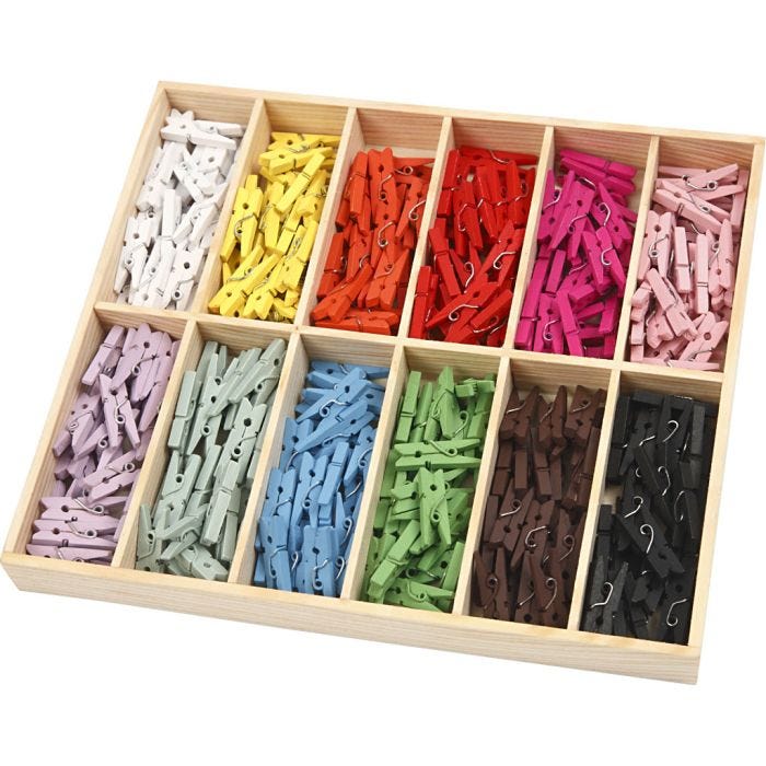 Mini molletta, L: 25 mm, L: 3 mm, colori asst., 12x24 pz/ 1 conf.