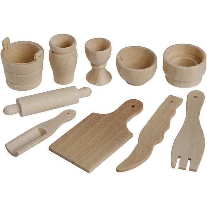 Mini attrezzi da cucina in legno, L: 40-60 mm, 50 pz/ 1 conf.