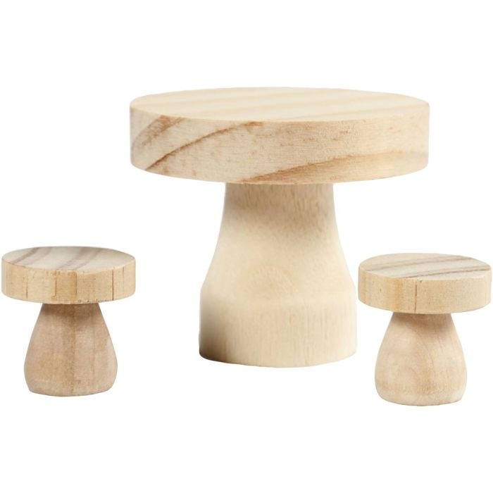 Tavolino a fungo con sgabelli, 2,5x2,5 cm, 1 set