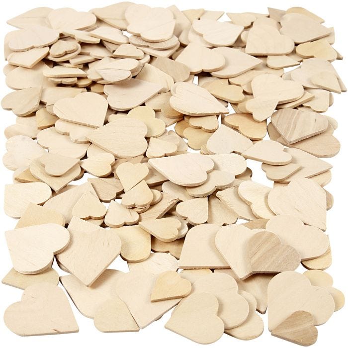 Cuori mosaico in legno, misura 18-30 mm, spess. 2 mm, 60 pz/ 1 conf.