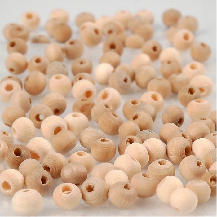 Perlina di legno, diam 5 mm, misura buco 1,5 mm, 100 pz/ 1 conf.