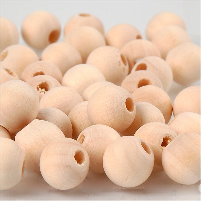 Perlina di legno, diam 10 mm, misura buco 2,5 mm, 40 pz/ 1 conf.