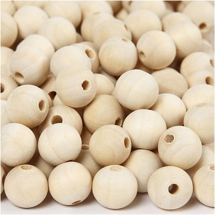 Perlina di legno, diam 15 mm, misura buco 3 mm, 500 pz/ 1 conf.