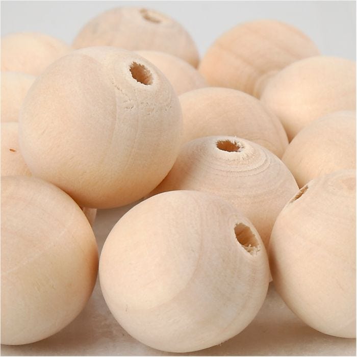 Perlina di legno, diam 20 mm, misura buco 4 mm, 14 pz/ 1 conf.