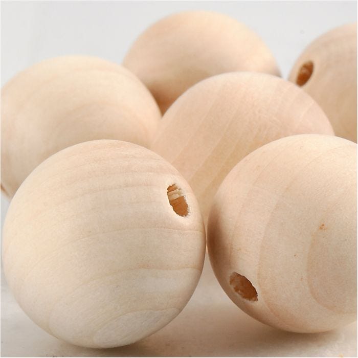 Perlina di legno, diam 25 mm, misura buco 4,5 mm, 8 pz/ 1 conf.