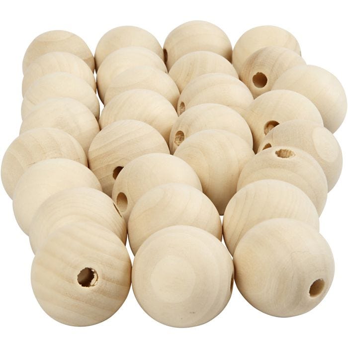 Perlina di legno, diam 25 mm, misura buco 4,5 mm, 100 pz/ 1 conf.