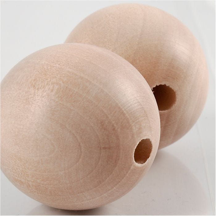 Perlina di legno, diam 35 mm, misura buco 6 mm, 2 pz/ 1 conf.