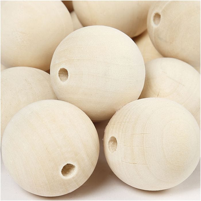 Perlina di legno, diam 35 mm, misura buco 6 mm, 50 pz/ 1 conf.