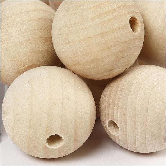 Perlina di legno, diam 40 mm, misura buco 7 mm, 30 pz/ 1 conf.
