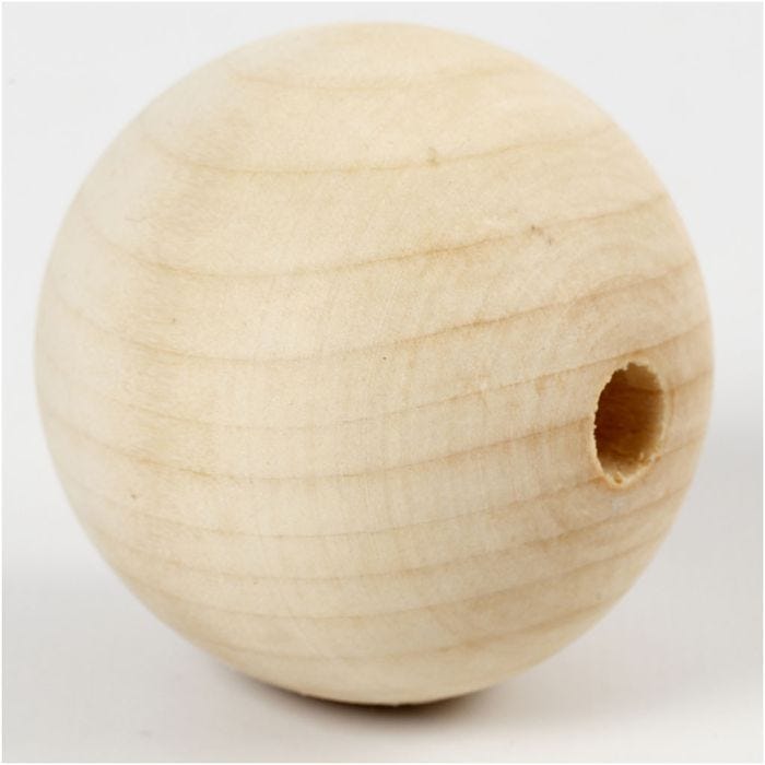Perlina di legno, diam 50 mm, misura buco 8 mm, 4 pz/ 1 conf.