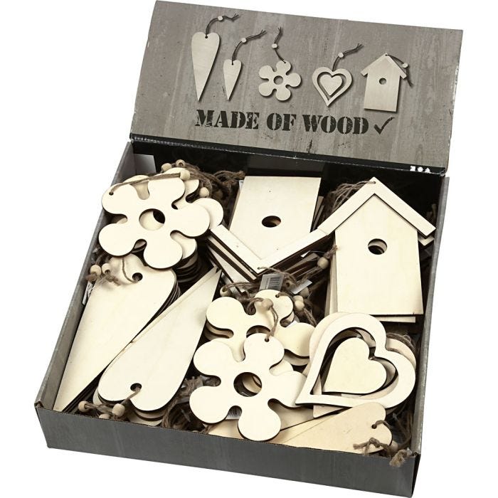 Decorazioni in legno, misura 6,5-21,5 cm, spess. 5 mm, 100 pz/ 1 conf.