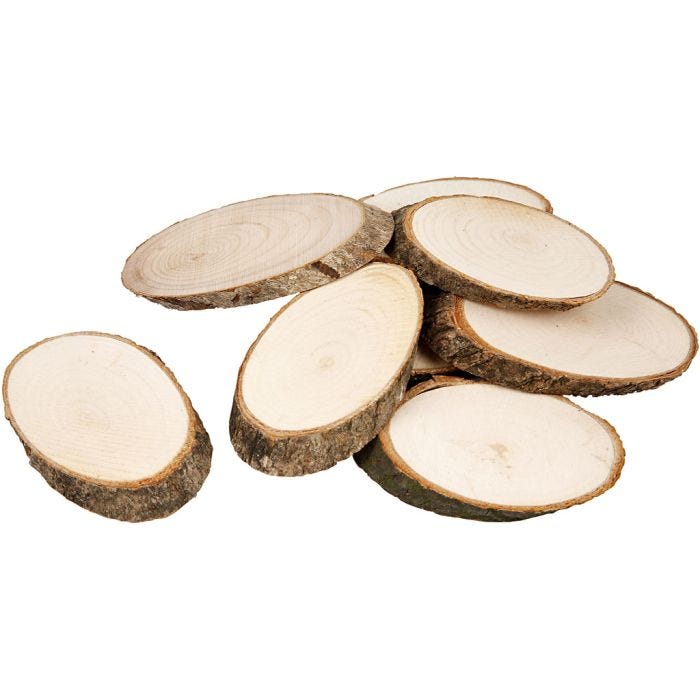 Fette di legno, misura 7,5 x 4,5 cm, spess. 8 mm, 20 pz/ 1 conf.