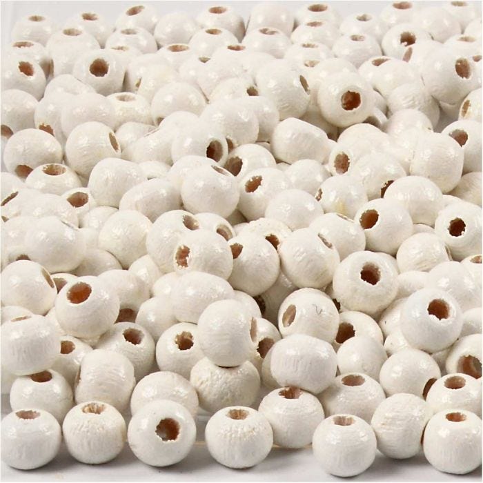 Perline in Legno, diam 5 mm, misura buco 1,5 mm, bianco, 6 g/ 1 conf.