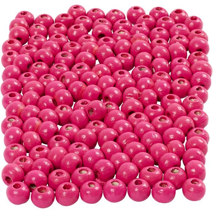 Perline in Legno, diam 5 mm, misura buco 1,5 mm, rosa, 150 pz, 6 g/ 1 conf.