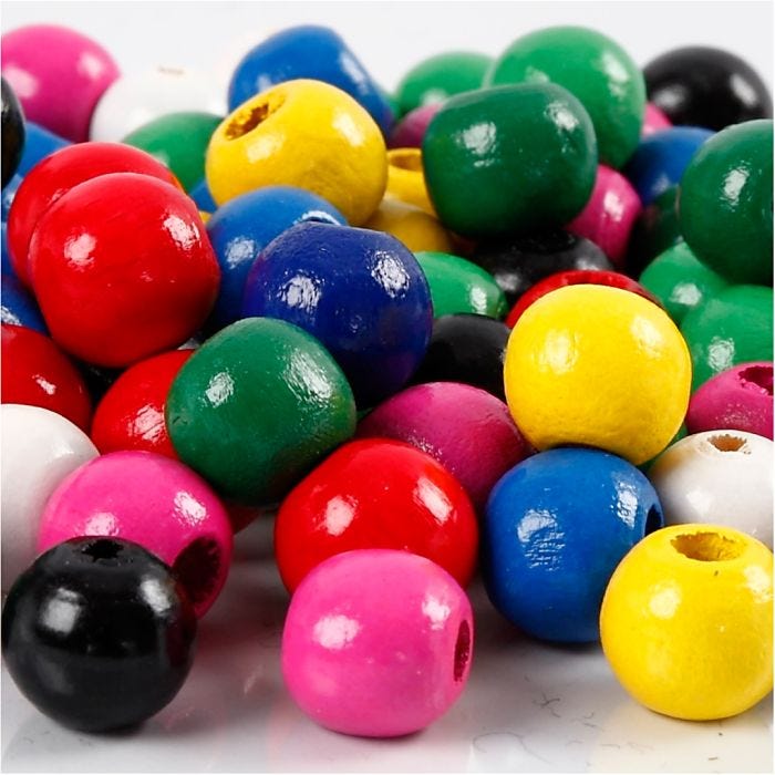 Mix perline di legno, 12 mm, 3 mm, colori asst., 22g/ 1 conf.