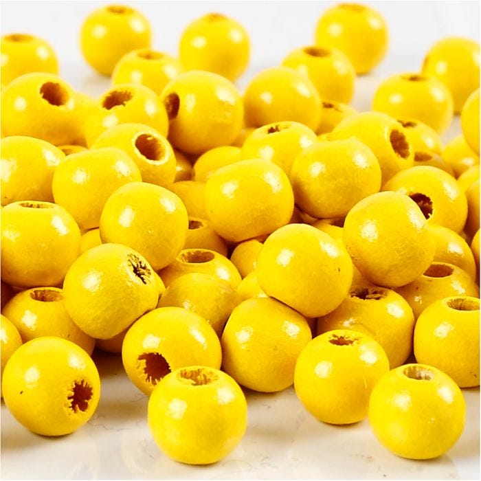 Perline in Legno, diam 8 mm, misura buco 2 mm, giallo, 15 g/ 1 conf.