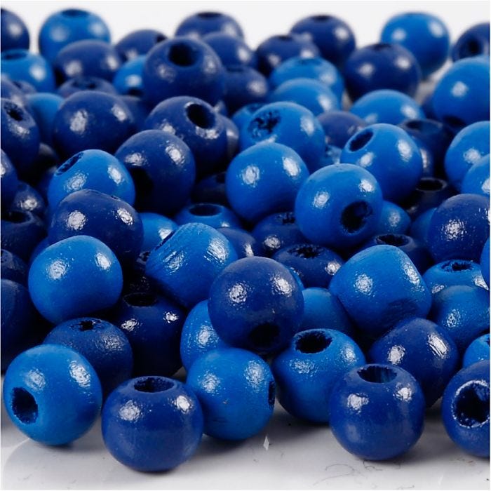 Perline in Legno, diam 8 mm, misura buco 2 mm, blu, 15 g/ 1 conf.