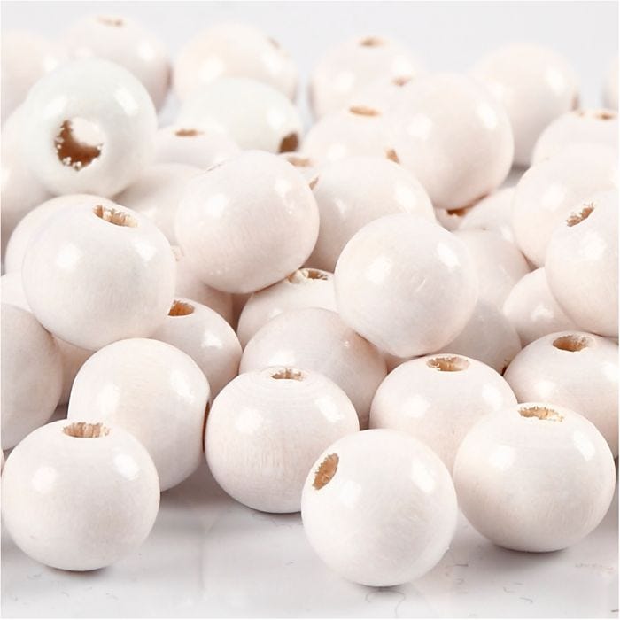 Perline in Legno, diam 10 mm, misura buco 3 mm, bianco, 20 g/ 1 conf.