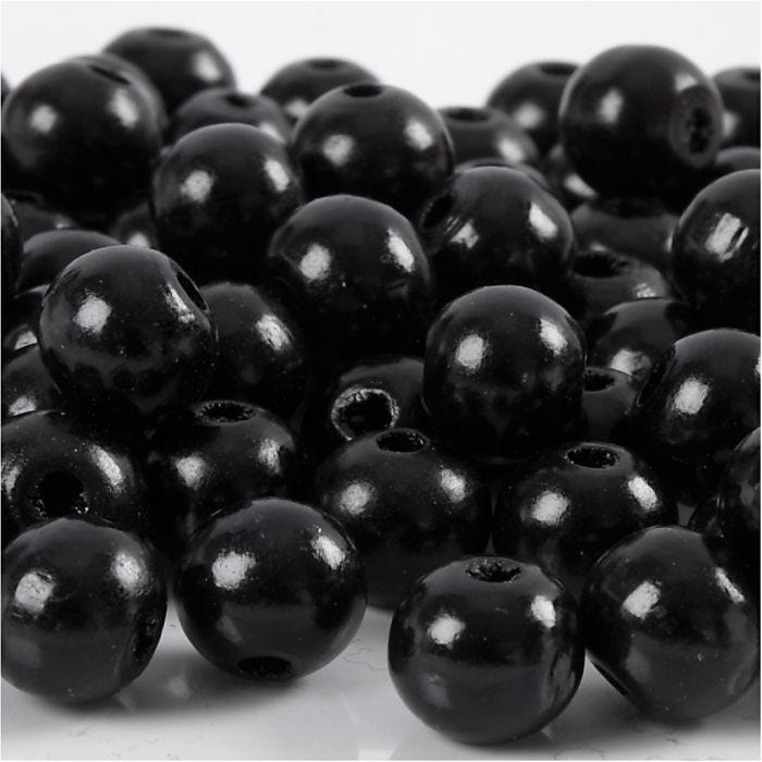 Perline in Legno, diam 10 mm, misura buco 3 mm, nero, 20 g/ 1 conf.