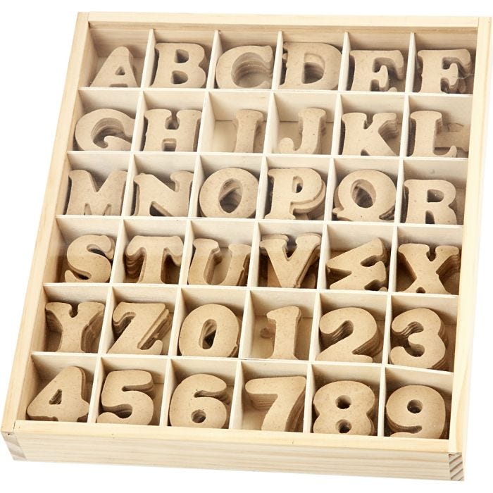 Lettere e numeri, H: 4 cm, spess. 2,5 mm, 288 pz/ 1 conf.