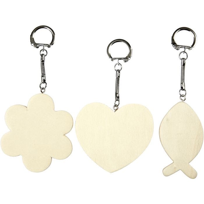 Portachiavi con pendente in legno, misura 6-7 cm, spess. 3 mm, 3 pz/ 1 conf.