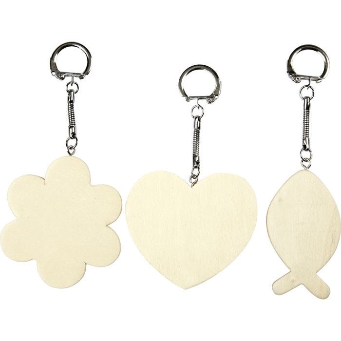 Portachiavi con pendente in legno, misura 6-7 cm, spess. 3 mm, 12 pz/ 1 conf.