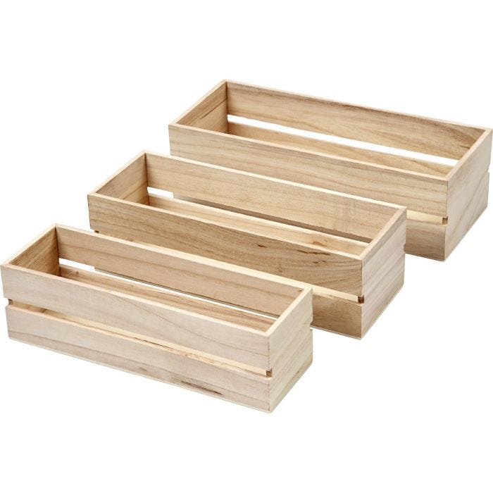 Scatole in legno, H: 6,5+7+7,5 cm, L: 22+23,5+25 cm, L: 7+8,5+10 cm, 3 pz/ 1 set