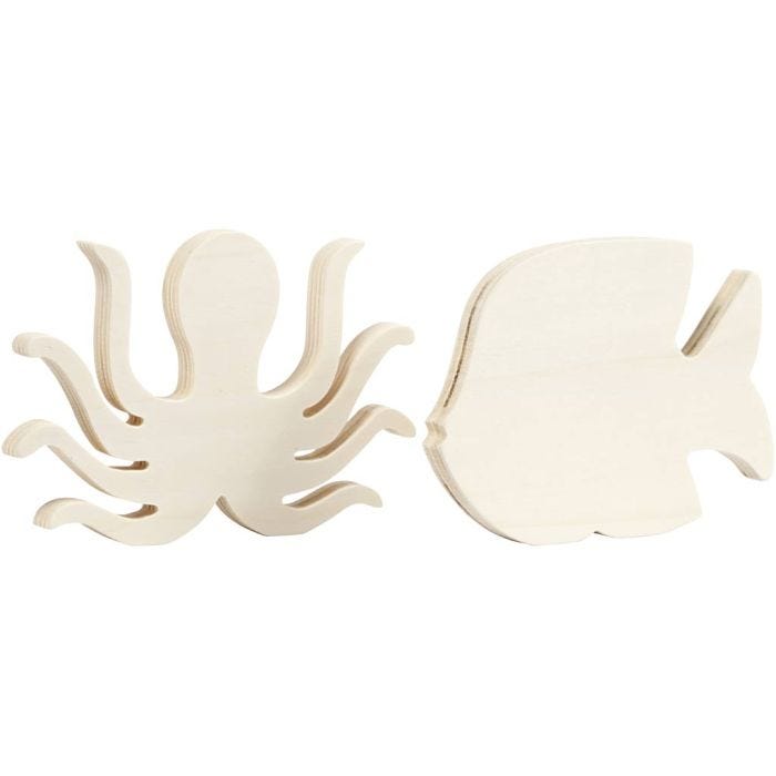 Sagome marine, Polpo e pesce, H: 11 cm, L: 16 cm, spess. 1,2 cm, 2 pz/ 1 conf.