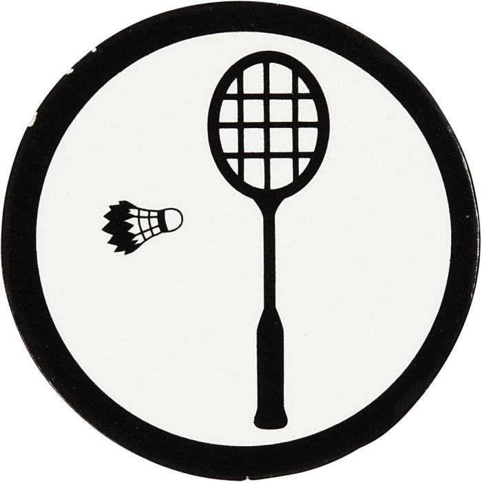 Sagoma in cartoncino, Racchetta da badminton, diam 25 mm, bianco/nero, 20 pz/ 1 conf.