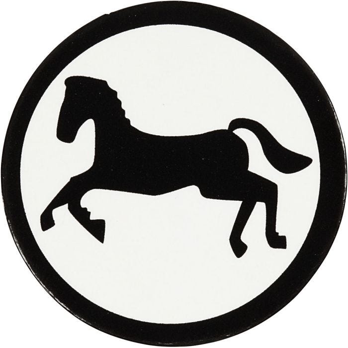 Sagoma in cartoncino, Cavallo, diam 25 mm, bianco/nero, 20 pz/ 1 conf.