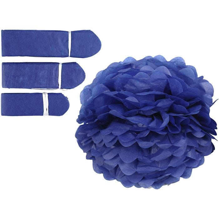 Pom-poms in carta velina, diam 20+24+30 cm, 16 g, blu scuro, 3pz/ 1 conf.