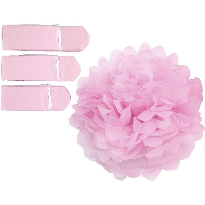 Pom-poms in carta velina, diam 20+24+30 cm, 16 g, rosso chiaro, 3pz/ 1 conf.