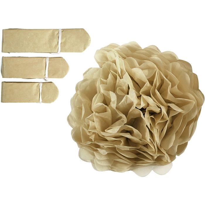 Pom-poms in carta velina, diam 20+24+30 cm, 16 g, oro, 3 pz/ 1 conf.