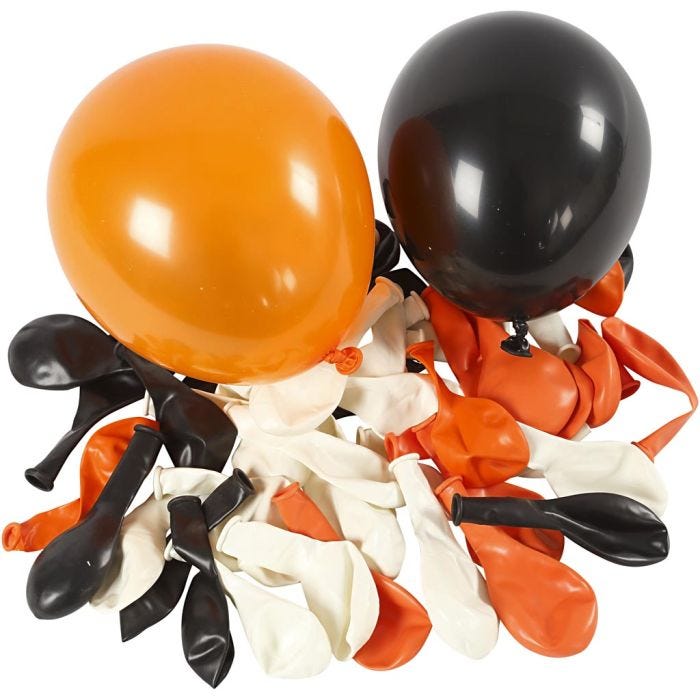 Palloncini, rotondi, diam 23-26 cm, nero, arancio, bianco, 100 pz/ 1 conf.
