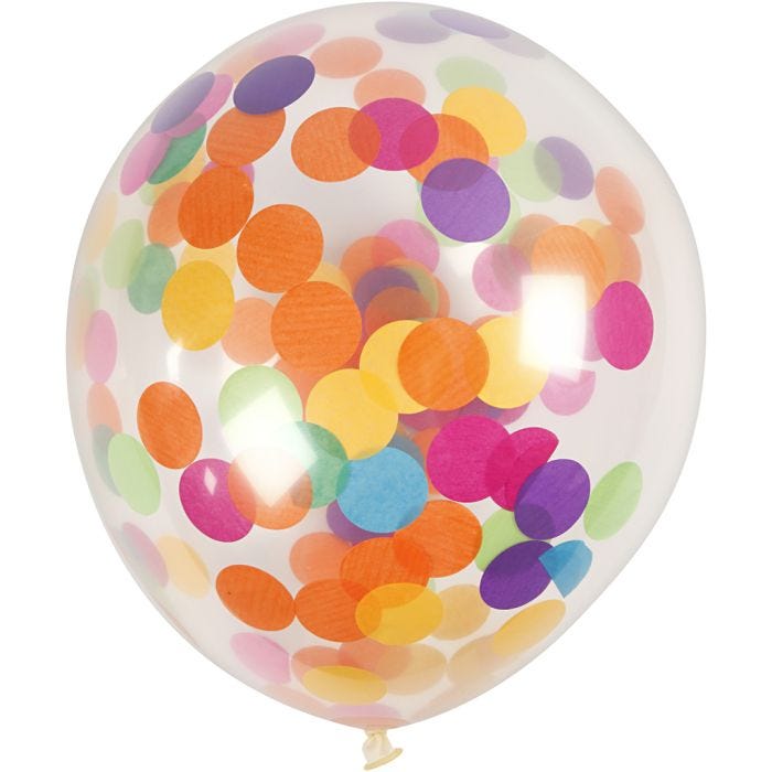 Palloncini con confetti, rotondi, diam 23 cm, transparent, 4 pz/ 1 conf.