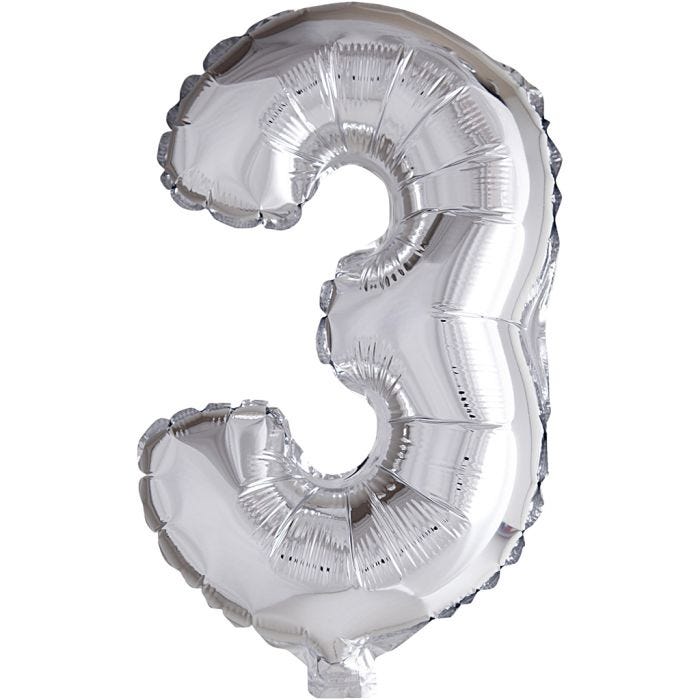 Palloncino alluminio, 3, 41 cm, argento, 1 pz